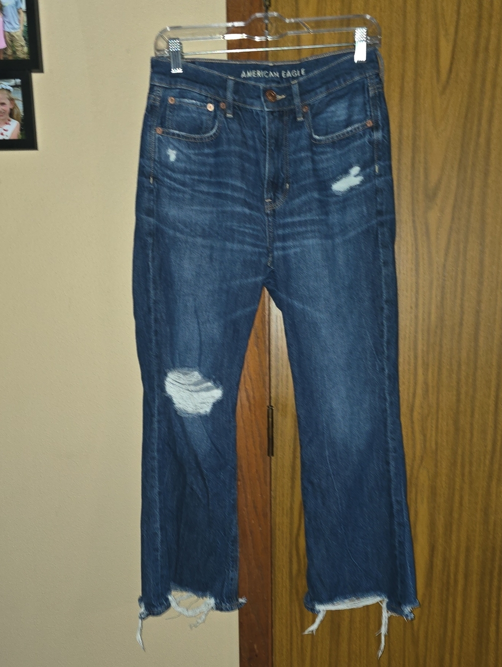American Eagle Outfitters Dark Wash Distressed Wide-Leg Jeans